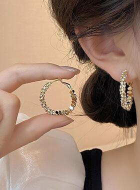 金色碎银子大圈圈耳环女轻奢高级感秋冬耳钉2025新款爆款素圈耳饰