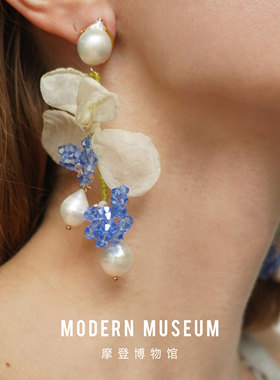 MODERN MUSEUM秘境花园系列森系仙气紫色手工串珠水晶花朵耳环
