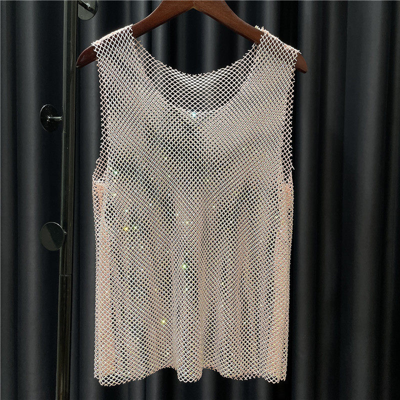 男女款夏季闪亮璀璨亮钻背心镂空烫钻超仙百搭上衣薄款透视网衫,淘宝优惠券,粉丝福利购,淘宝优惠卷