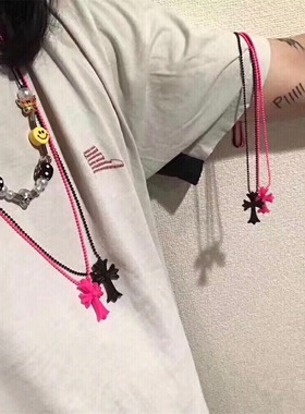 潮流百搭彩色硅胶十字架项链复古男女橡胶爱心 锁头 宝剑吊坠项链