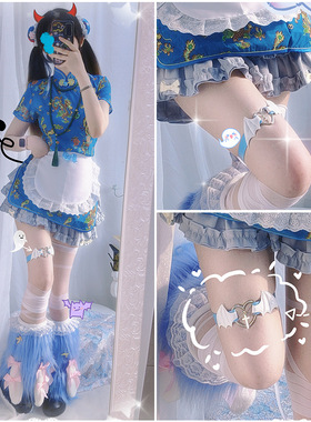 原创禁锢恶魔水色系天使腿环颈环项圈y2k辣妹朋克亚文化腿环项圈