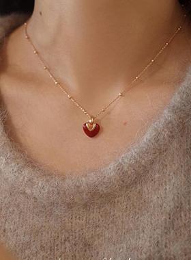 AMO红磨坊红色爱心项链女春夏高级感甜美轻奢小众锁骨链礼物