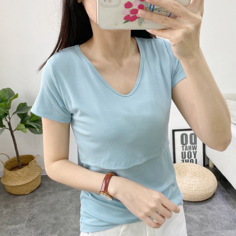 哺乳夏季哺乳衣喂奶短袖t恤打底衫 花样妈咪哺乳衣/月子服
