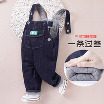 Baby braces cotton pants one over winter thickened soft denim pants high waist and north outside wearing baby back with pants winter