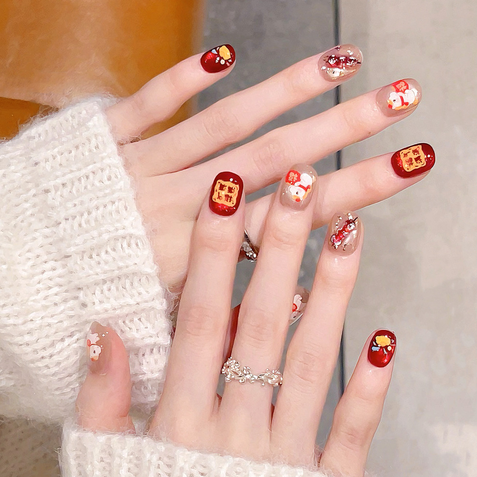 云皙2026马年福气满满手工猫眼穿戴甲新年红色美甲短款假指甲贴片,淘宝优惠券,粉丝福利购,淘宝优惠卷