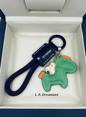 马上有钱手工牛皮汽车钥匙扣挂件精致简约个性男女情侣钥匙链挂绳