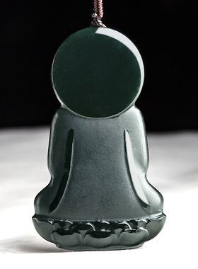 天然老料和田玉墨玉阿弥陀佛吊坠