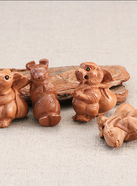 福袋龙蛇马羊猴鸡狗挂件桃木雕刻