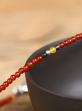 s925银扣南红色25mm玛瑙红绳手链