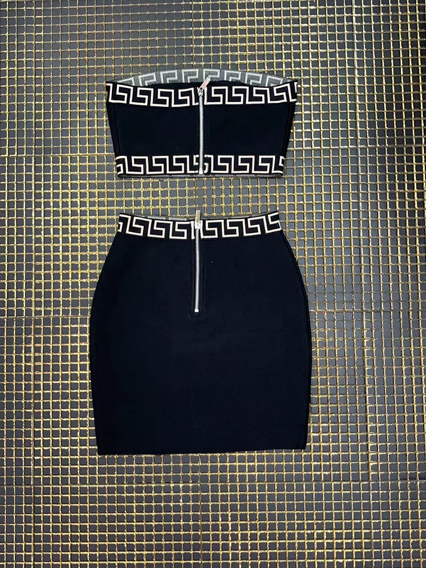 Herve Leger这款抹胸时尚提花搭配两件套包臀显瘦欧美范女神晚装-图3