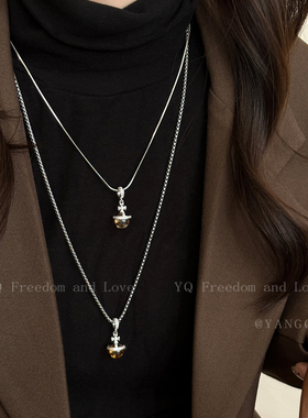 设计满分！透明星球锆石钛钢项链女小众高级感独特长款毛衣链配饰