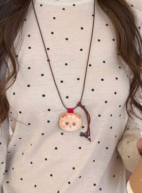 可爱猫咪吊坠项链女长款抽拉可调节简约毛衣链可爱百搭个性配饰品