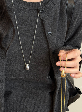 简约金色水滴吊坠钛钢项链女秋冬高级感长款毛衣链不掉色挂脖配饰