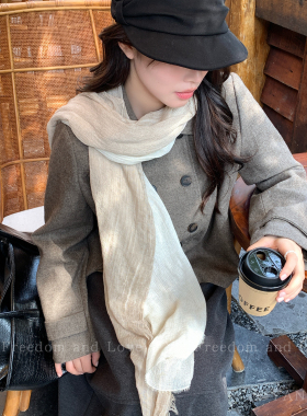 日系咖色薄款棉麻长条围巾女秋冬搭配风衣丝巾披肩出游氛围感围脖