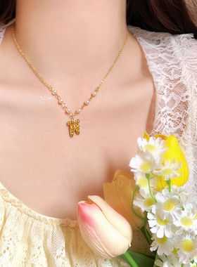 珍珠芭蕾舞鞋项链女轻奢小众设计感锁骨链新款2025新款颈链配饰品