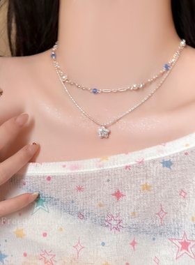 超闪精致星星锆石双层叠戴项链女轻奢小众高级感锁骨链choker颈链