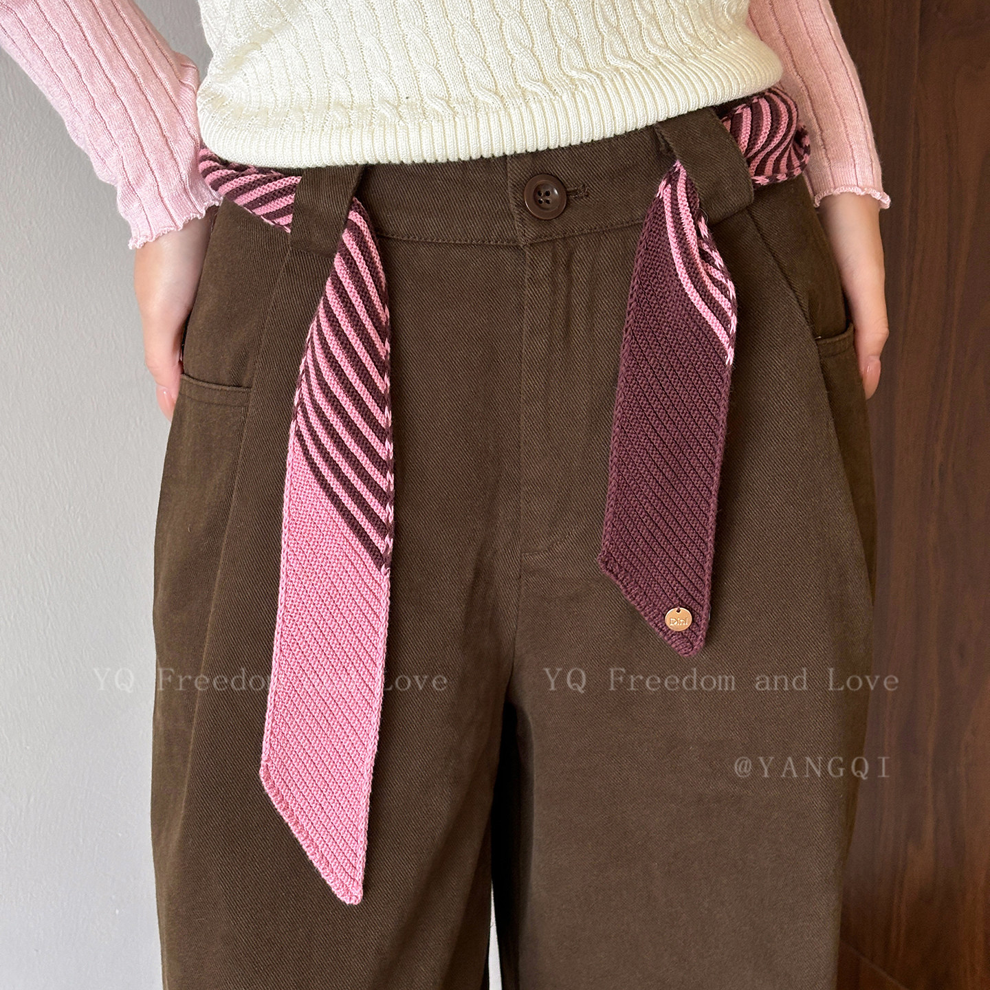 点睛之笔！韩系针织条纹细窄围巾女秋冬长条领带围脖独特腰巾配饰,淘宝优惠券,粉丝福利购,淘宝优惠卷