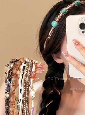 波西米亚民族风手工编织绳绿松石收腰腰带女复古小众独特项链发饰