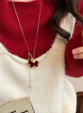 马上好运！本命年红色丝绒小马项链女款复古高级感长款毛衣链配饰