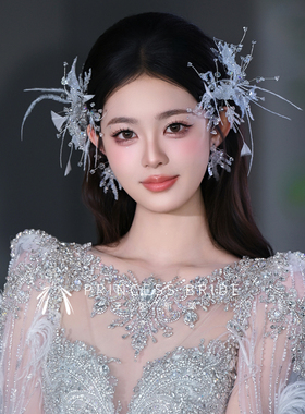 仙气水晶蝴蝶串珠羽毛侧边夹耳夹