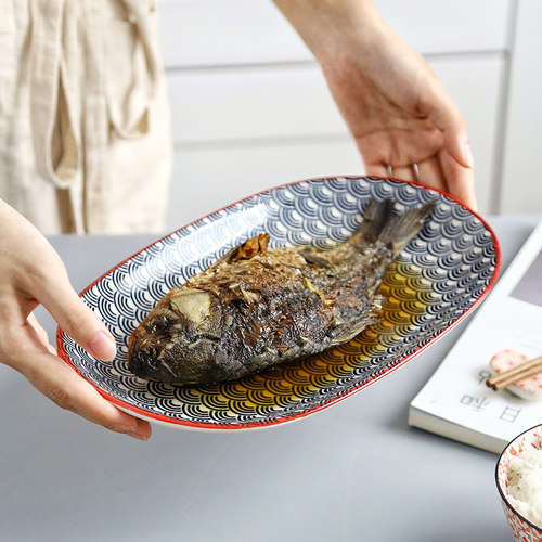 12英寸日式旦形陶瓷盘子菜碟盘和风创意家用简约欧式餐具装菜盘子 - 图2