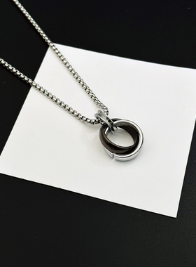 戒指项链男潮卫衣毛衣链双环吊坠