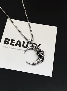 复古黑暗月亮玫瑰花项链男女配饰