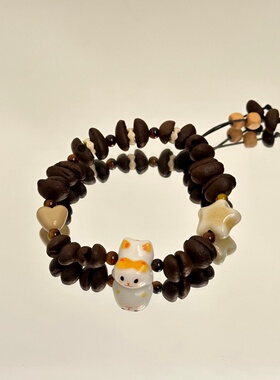 咖啡豆香倍精神爱心猫咪串珠手链