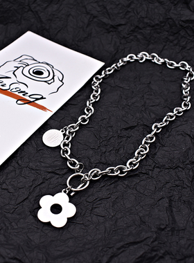 小花朵短项链男女小众粗链条ot扣