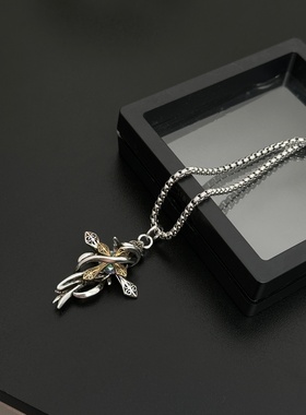 蔓藤双层十字架项链男士毛衣链