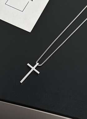 钛钢光面金色十字架项链男士简约