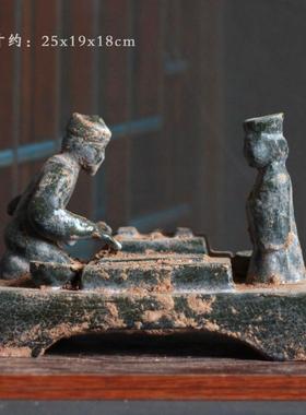 仿古陶俑摆件汉代下棋俑