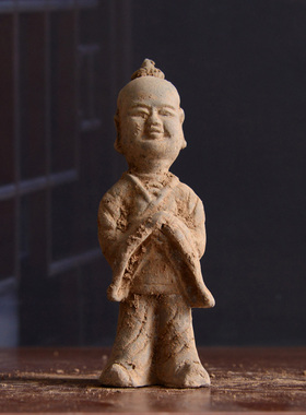 陶器陶俑仿汉俑创意摆件北魏陶俑博古架摆件复古工艺品古玩收藏品