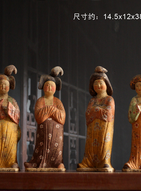 仿古彩绘陶俑摆件古玩收藏