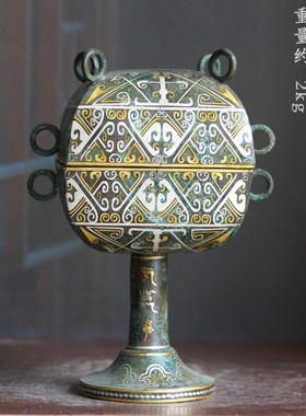 仿古错金青铜器鸟灯牛灯鸮尊摆件