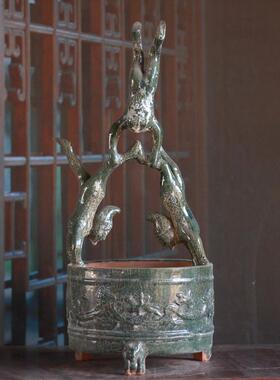 仿古陶器杂技俑摆件唐三彩工艺品