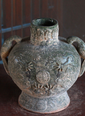 仿古瓷器青瓷壶摆件投壶汉代盛酒器桌面工艺品摆件古玩老物件收藏