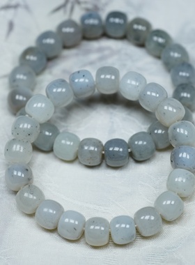 稀有古法珠型。天然新疆青花籽料和田玉老型10乘9毫米手链串女