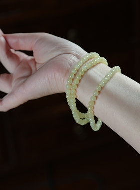 空山留月听琴。新疆若羌黄口料和田玉栗子黄6毫米108颗多圈手项链