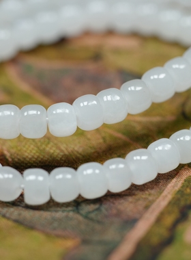 冰清玉洁。青海老料和田玉羊脂玉一级白老型珠6乘5毫米手链串