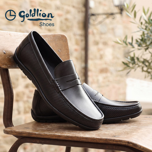 金利来男鞋官方正品夏季新款真皮鞋男士软底商务休闲一脚蹬豆豆鞋 - 图1