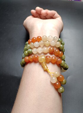 天然新疆和田玉108颗多圈玉手链男女款彩色转运玉项链毛衣链