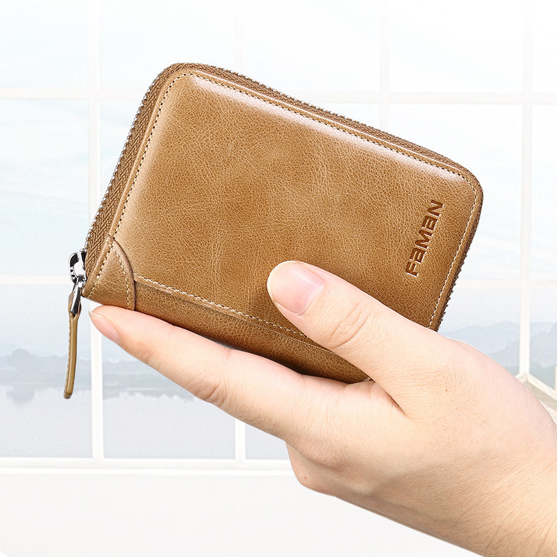 faman拉链男士真皮多卡位小零钱包 faman卡包