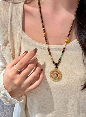 罗盘项链女款轻奢小众高级感新中式天然石毛衣链秋冬长款配饰百搭