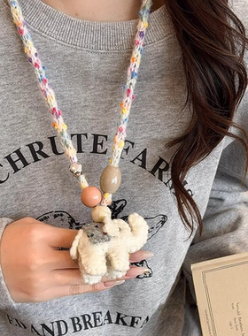 彩色毛线小象吊坠毛衣链女秋冬毛绒项链高级设计感小众2026新款