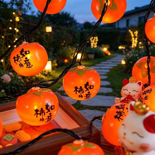 新年柿子灯串太阳能充电防水庭院装饰灯户外庭院橱窗布置氛围彩灯 - 图1