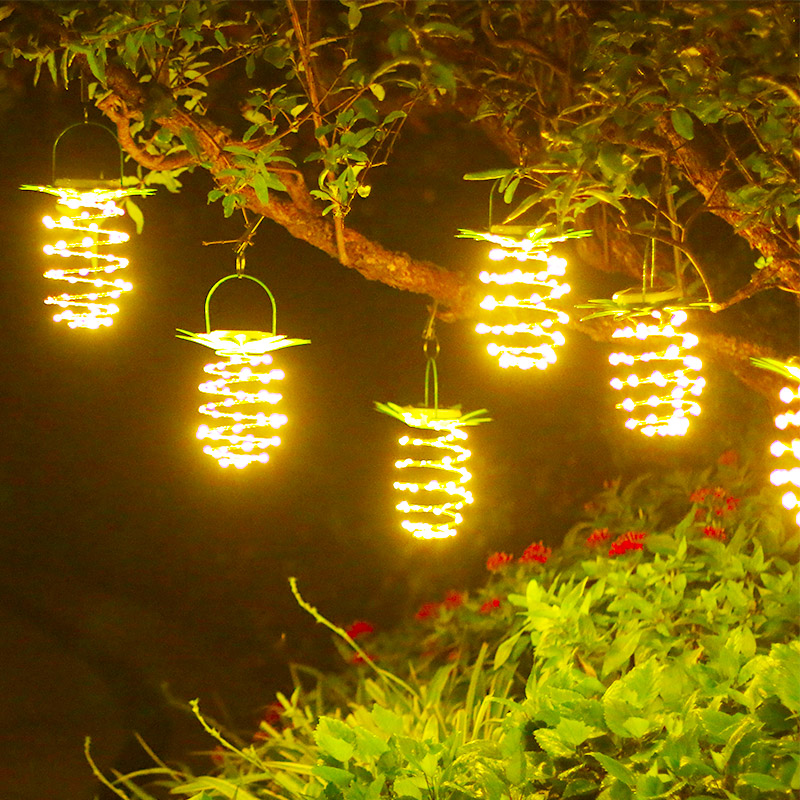 太阳能灯庭院灯花园家用LED铜线吊灯别墅景观菠萝灯户外防水挂灯-图0