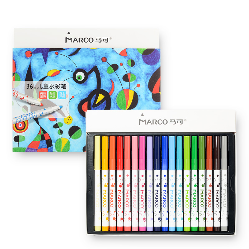 Marco马可儿童小学生进口笔头彩色笔儿童美术专用细杆水彩笔易水洗画画笔12 24 36色D1630-图0