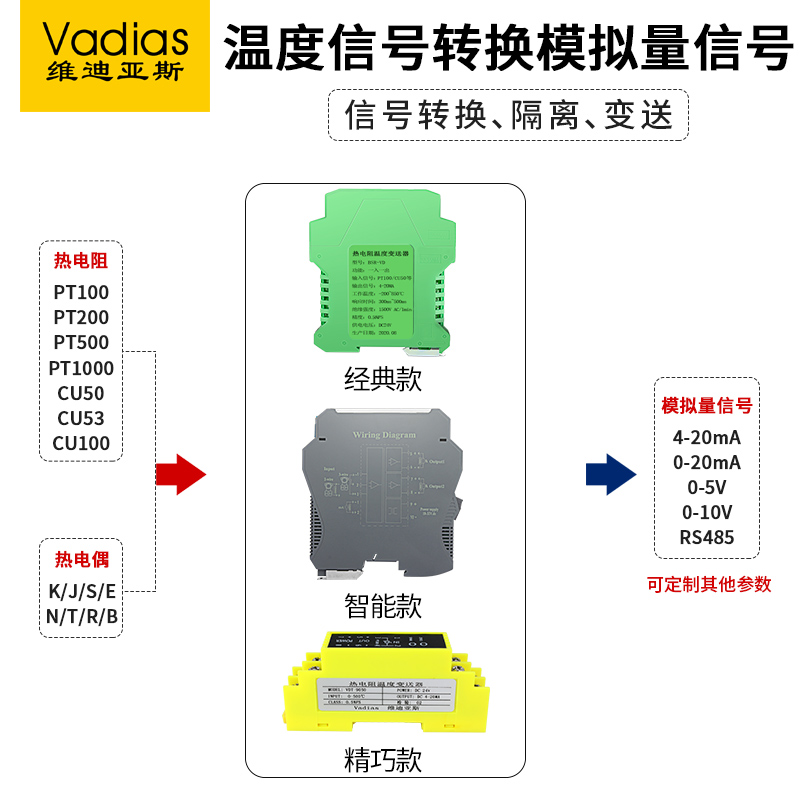 温度变送器K型热电偶pt100热电阻传感器输出4-20mA模块V转换RS485 - 图3