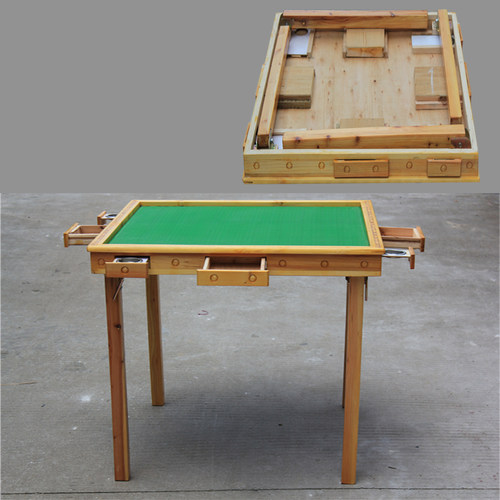 包邮折叠象棋桌麻将桌 实木方桌麻将机家用手动掼蛋仿红木麻将台 - 图0